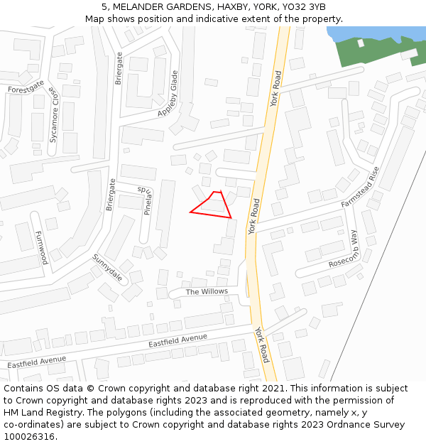 5, MELANDER GARDENS, HAXBY, YORK, YO32 3YB: Location map and indicative extent of plot