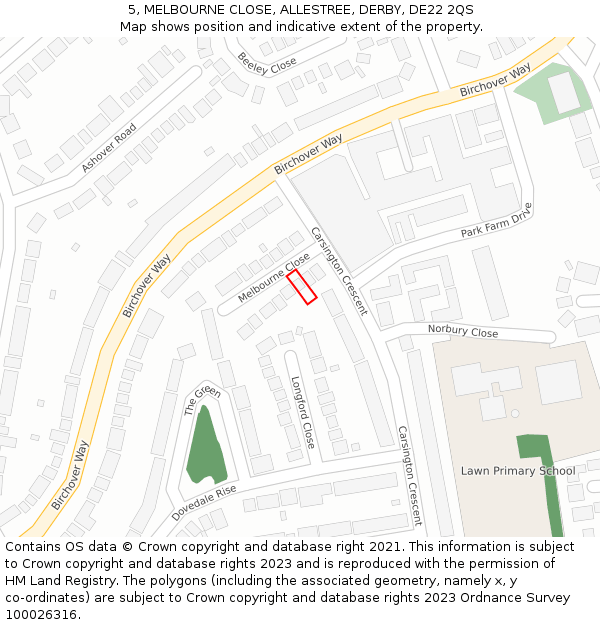 5, MELBOURNE CLOSE, ALLESTREE, DERBY, DE22 2QS: Location map and indicative extent of plot