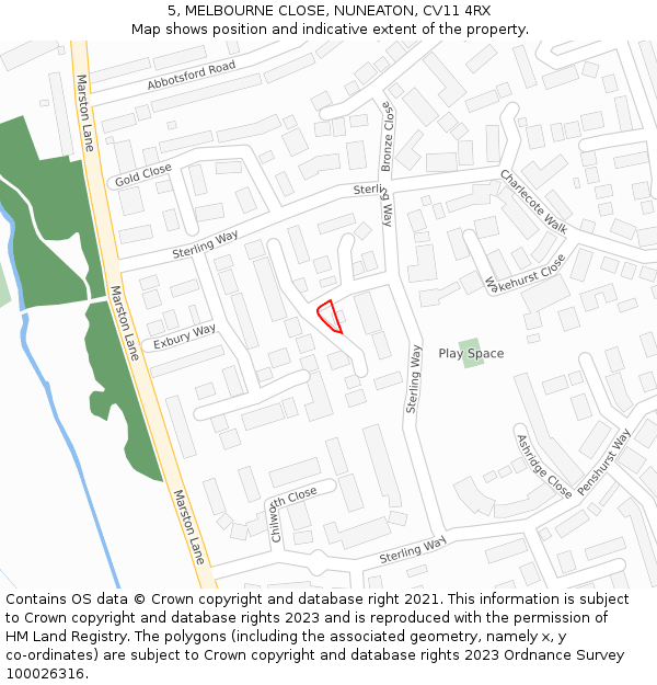 5, MELBOURNE CLOSE, NUNEATON, CV11 4RX: Location map and indicative extent of plot