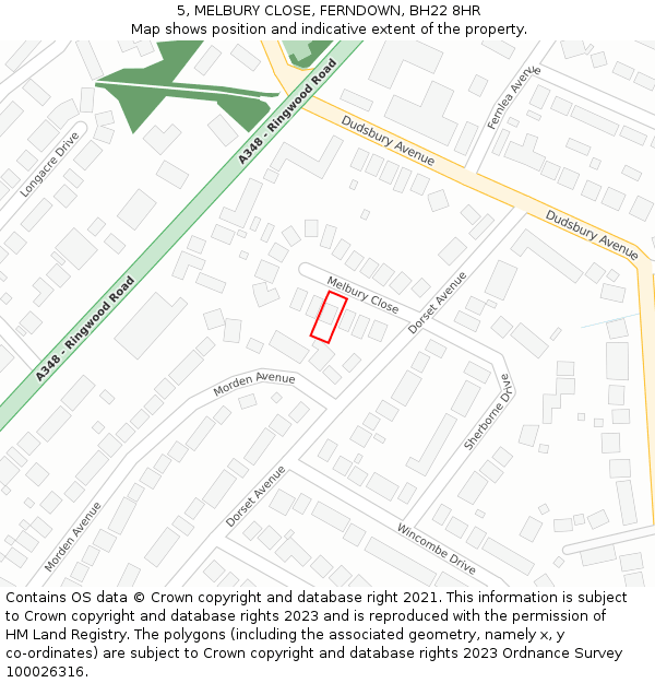 5, MELBURY CLOSE, FERNDOWN, BH22 8HR: Location map and indicative extent of plot