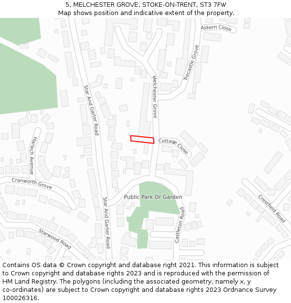 5, MELCHESTER GROVE, STOKE-ON-TRENT, ST3 7FW: Location map and indicative extent of plot