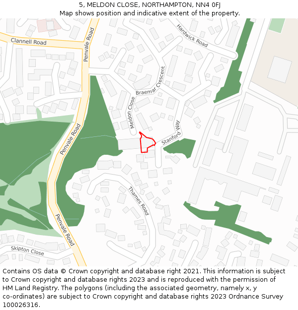 5, MELDON CLOSE, NORTHAMPTON, NN4 0FJ: Location map and indicative extent of plot
