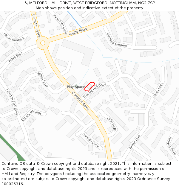 5, MELFORD HALL DRIVE, WEST BRIDGFORD, NOTTINGHAM, NG2 7SP: Location map and indicative extent of plot