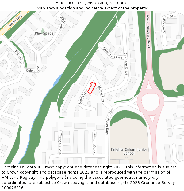 5, MELIOT RISE, ANDOVER, SP10 4DF: Location map and indicative extent of plot