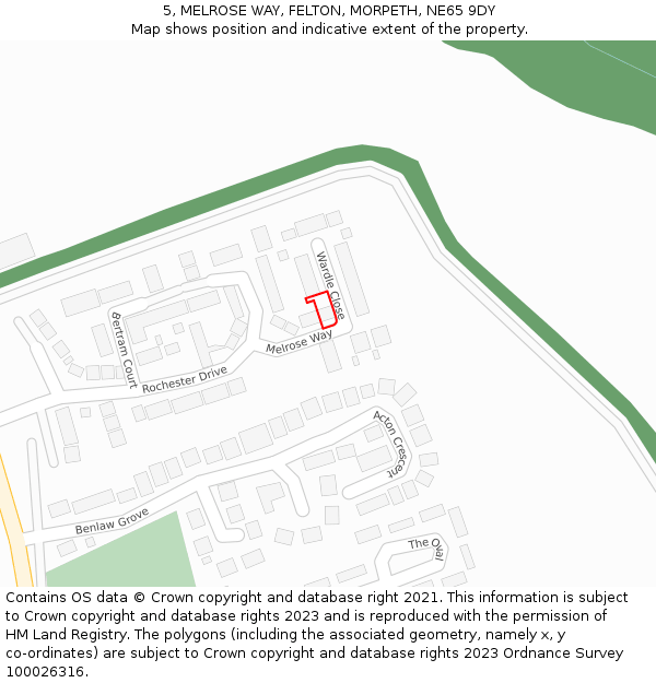 5, MELROSE WAY, FELTON, MORPETH, NE65 9DY: Location map and indicative extent of plot