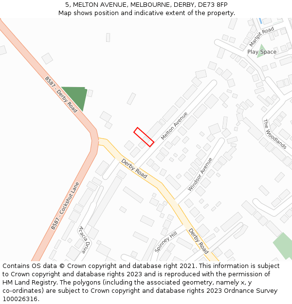 5, MELTON AVENUE, MELBOURNE, DERBY, DE73 8FP: Location map and indicative extent of plot