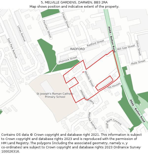 5, MELVILLE GARDENS, DARWEN, BB3 2RA: Location map and indicative extent of plot