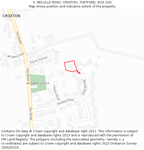 5, MELVILLE ROAD, CROXTON, THETFORD, IP24 1NG: Location map and indicative extent of plot