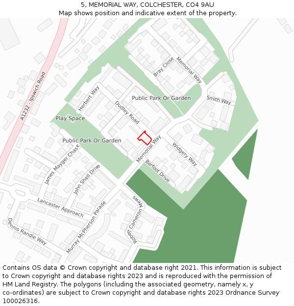 5, MEMORIAL WAY, COLCHESTER, CO4 9AU: Location map and indicative extent of plot