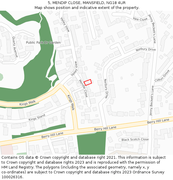 5, MENDIP CLOSE, MANSFIELD, NG18 4UR: Location map and indicative extent of plot