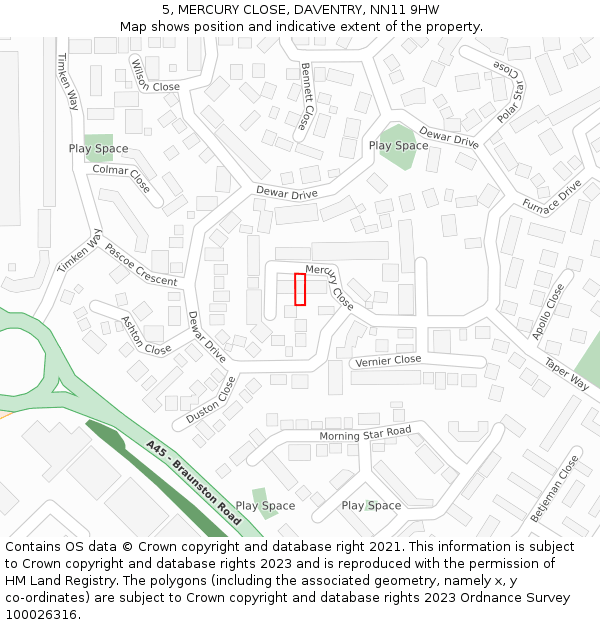 5, MERCURY CLOSE, DAVENTRY, NN11 9HW: Location map and indicative extent of plot