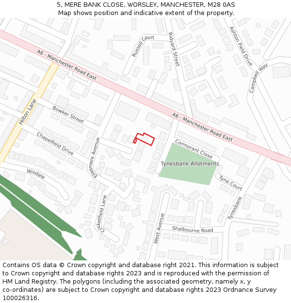 5, MERE BANK CLOSE, WORSLEY, MANCHESTER, M28 0AS: Location map and indicative extent of plot