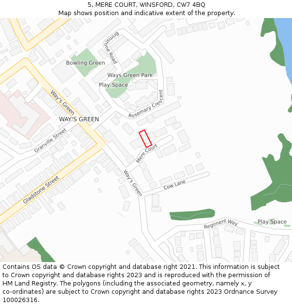 5, MERE COURT, WINSFORD, CW7 4BQ: Location map and indicative extent of plot