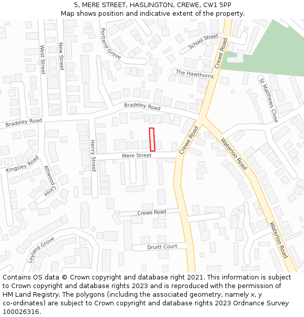 5, MERE STREET, HASLINGTON, CREWE, CW1 5PP: Location map and indicative extent of plot