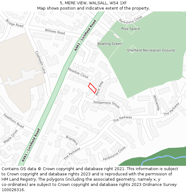 5, MERE VIEW, WALSALL, WS4 1XF: Location map and indicative extent of plot