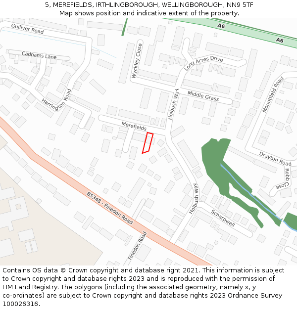 5, MEREFIELDS, IRTHLINGBOROUGH, WELLINGBOROUGH, NN9 5TF: Location map and indicative extent of plot