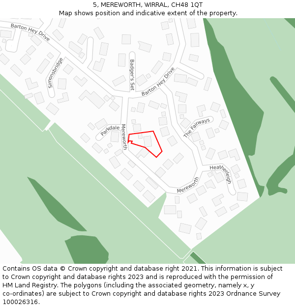 5, MEREWORTH, WIRRAL, CH48 1QT: Location map and indicative extent of plot