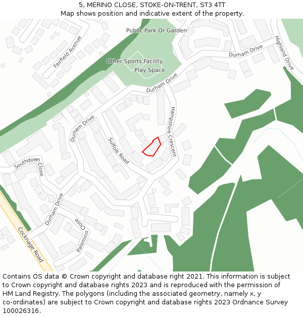 5, MERINO CLOSE, STOKE-ON-TRENT, ST3 4TT: Location map and indicative extent of plot