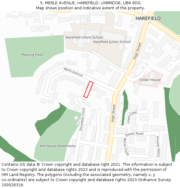 5, MERLE AVENUE, HAREFIELD, UXBRIDGE, UB9 6DG: Location map and indicative extent of plot