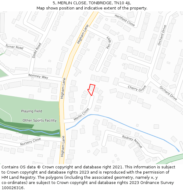 5, MERLIN CLOSE, TONBRIDGE, TN10 4JL: Location map and indicative extent of plot