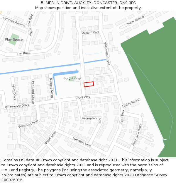 5, MERLIN DRIVE, AUCKLEY, DONCASTER, DN9 3FS: Location map and indicative extent of plot