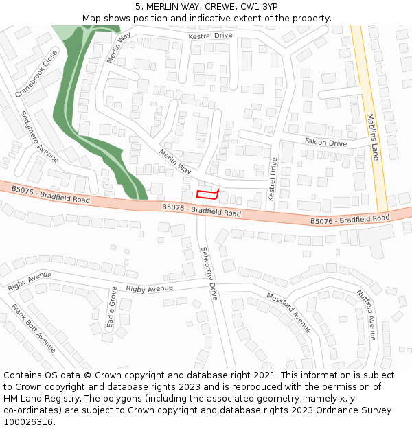 5, MERLIN WAY, CREWE, CW1 3YP: Location map and indicative extent of plot