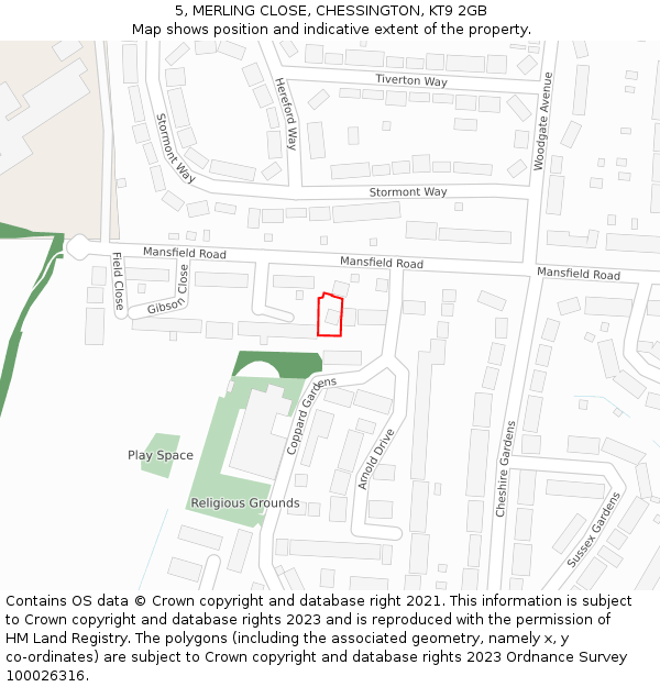 5, MERLING CLOSE, CHESSINGTON, KT9 2GB: Location map and indicative extent of plot