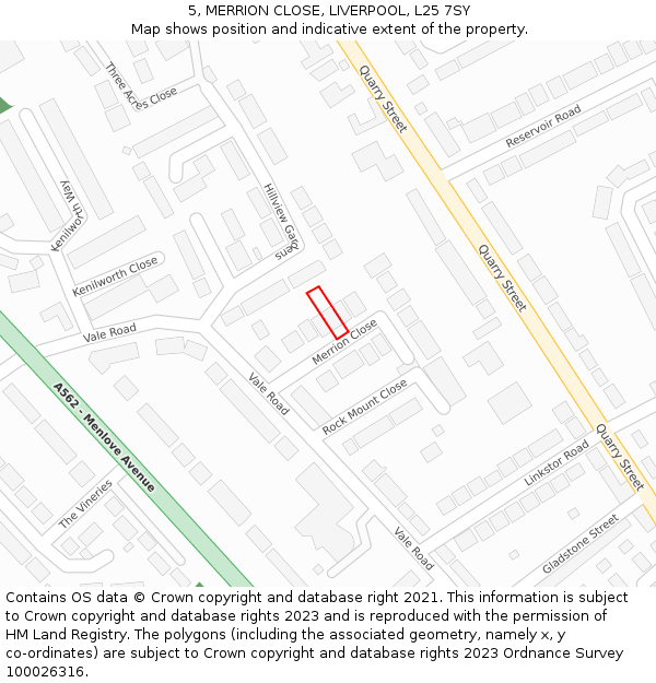 5, MERRION CLOSE, LIVERPOOL, L25 7SY: Location map and indicative extent of plot