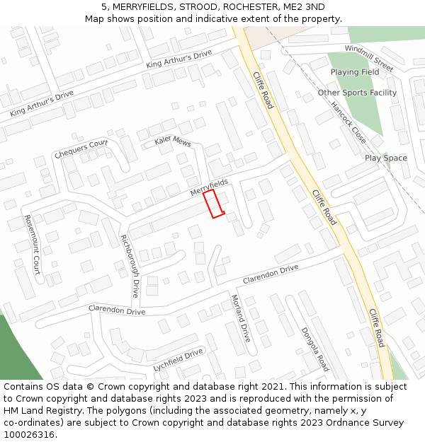 5, MERRYFIELDS, STROOD, ROCHESTER, ME2 3ND: Location map and indicative extent of plot