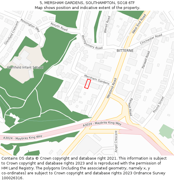 5, MERSHAM GARDENS, SOUTHAMPTON, SO18 6TF: Location map and indicative extent of plot