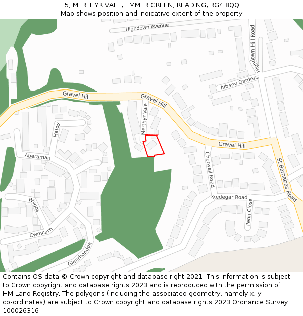 5, MERTHYR VALE, EMMER GREEN, READING, RG4 8QQ: Location map and indicative extent of plot