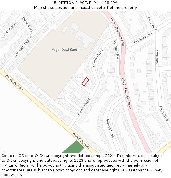 5, MERTON PLACE, RHYL, LL18 2PA: Location map and indicative extent of plot