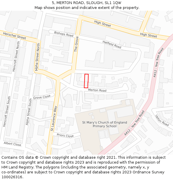5, MERTON ROAD, SLOUGH, SL1 1QW: Location map and indicative extent of plot