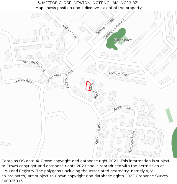 5, METEOR CLOSE, NEWTON, NOTTINGHAM, NG13 8ZL: Location map and indicative extent of plot