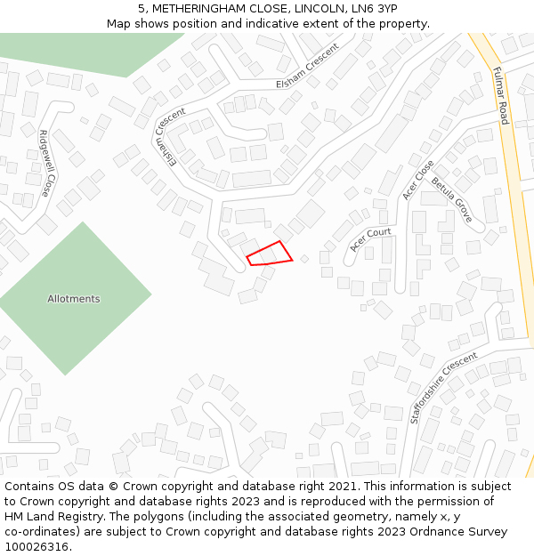 5, METHERINGHAM CLOSE, LINCOLN, LN6 3YP: Location map and indicative extent of plot