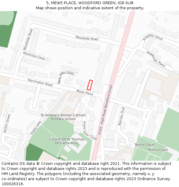 5, MEWS PLACE, WOODFORD GREEN, IG8 0UB: Location map and indicative extent of plot