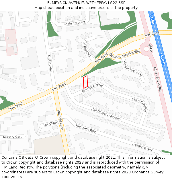 5, MEYRICK AVENUE, WETHERBY, LS22 6SP: Location map and indicative extent of plot