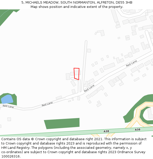 5, MICHAELS MEADOW, SOUTH NORMANTON, ALFRETON, DE55 3HB: Location map and indicative extent of plot