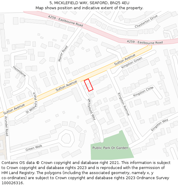 5, MICKLEFIELD WAY, SEAFORD, BN25 4EU: Location map and indicative extent of plot