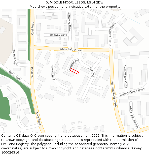 5, MIDDLE MOOR, LEEDS, LS14 2DW: Location map and indicative extent of plot