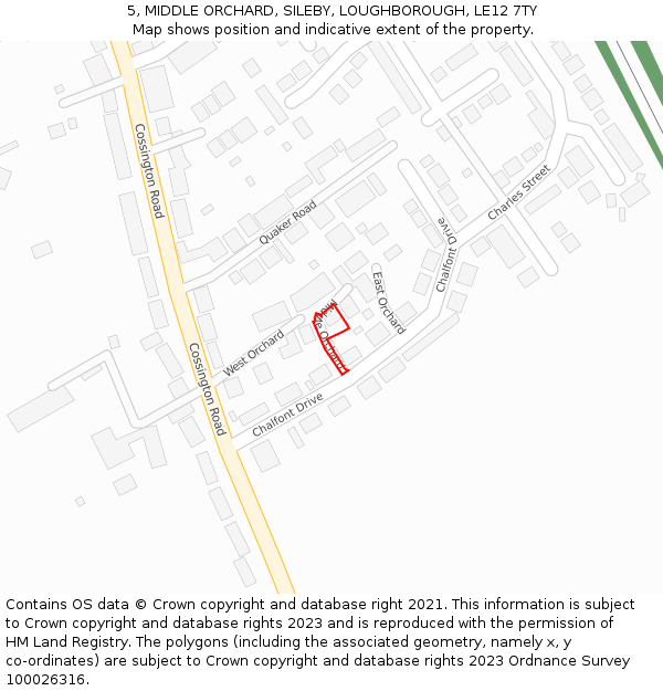 5, MIDDLE ORCHARD, SILEBY, LOUGHBOROUGH, LE12 7TY: Location map and indicative extent of plot