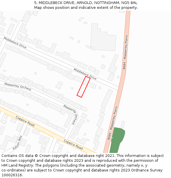 5, MIDDLEBECK DRIVE, ARNOLD, NOTTINGHAM, NG5 8AL: Location map and indicative extent of plot