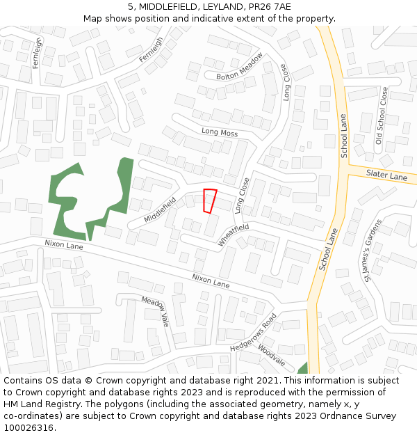 5, MIDDLEFIELD, LEYLAND, PR26 7AE: Location map and indicative extent of plot