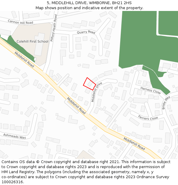 5, MIDDLEHILL DRIVE, WIMBORNE, BH21 2HS: Location map and indicative extent of plot