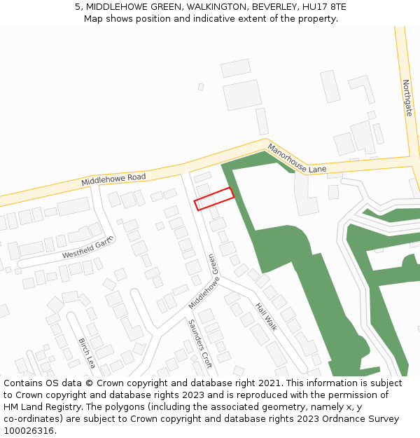 5, MIDDLEHOWE GREEN, WALKINGTON, BEVERLEY, HU17 8TE: Location map and indicative extent of plot