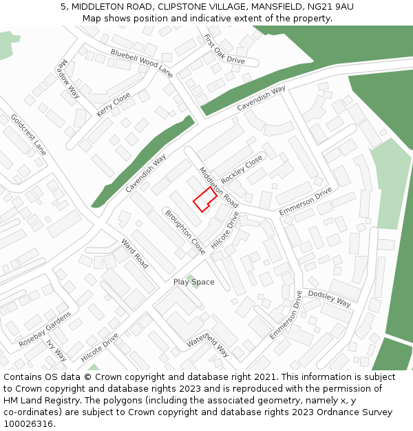 5, MIDDLETON ROAD, CLIPSTONE VILLAGE, MANSFIELD, NG21 9AU: Location map and indicative extent of plot