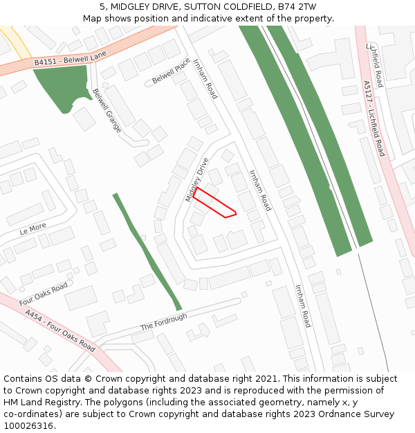 5, MIDGLEY DRIVE, SUTTON COLDFIELD, B74 2TW: Location map and indicative extent of plot