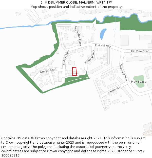 5, MIDSUMMER CLOSE, MALVERN, WR14 1FY: Location map and indicative extent of plot