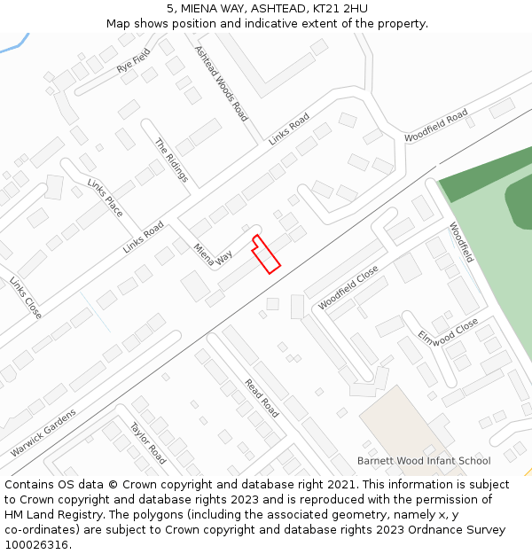 5, MIENA WAY, ASHTEAD, KT21 2HU: Location map and indicative extent of plot