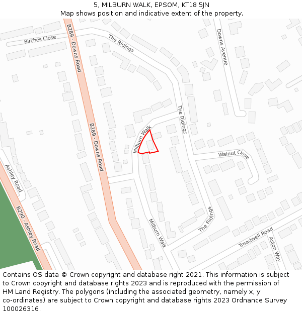 5, MILBURN WALK, EPSOM, KT18 5JN: Location map and indicative extent of plot